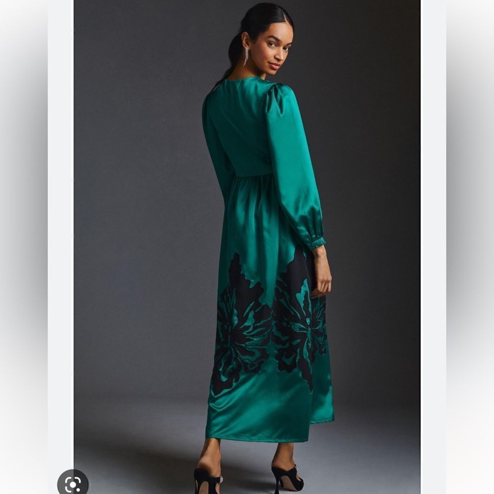 NWT Nikasha Embroidered Satin Dress Emerald Anthropologie XS - Picture 7 of 15